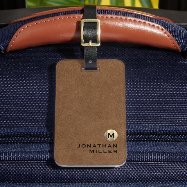 Étiquette À Bagage Monogramme or en cuir Brown simple (Insitu Rectoal 2)