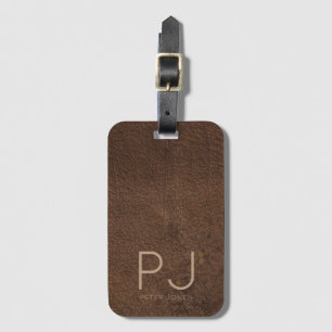 Étiquette À Bagage Monogramme Or Personnalisé Cuir Brown Rustique
