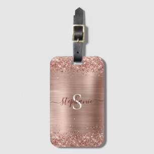 Étiquette À Bagage Monogramme or rose Faux-Parties scintillant Glam f