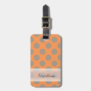 Étiquette À Bagage Monogramme Orange Grey Chic Cute Polka Motif