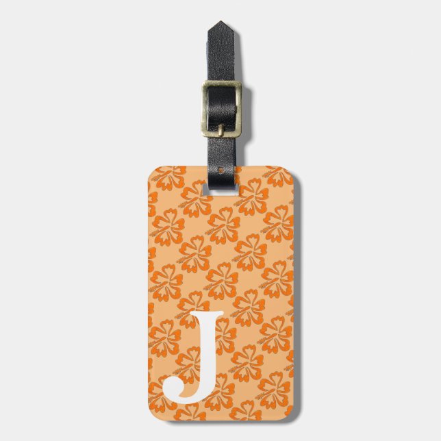 Étiquette À Bagage Monogramme Orange Hibiscus Fleur Floral Hawaii (Devant Vertical)