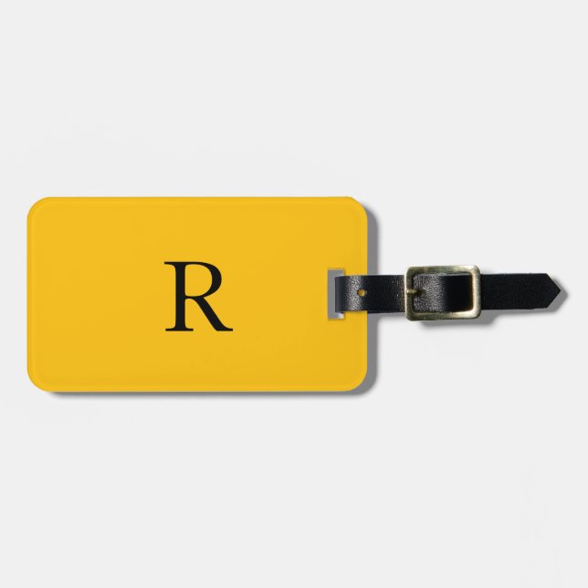Étiquette À Bagage Monogramme Orange Jaune Initiales Nom Cadeau Favor (Devant horizontal)