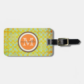 Étiquette À Bagage Monogramme orange vert clair de motif