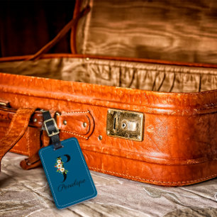 Étiquette À Bagage Monogramme P Fleur d'aquarelle cobalt Bagage Balis