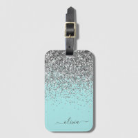 Monogramme Pailleté Féminin Bleu Aqua Argenté