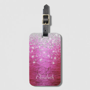 Étiquette À Bagage Monogramme Pailleté Métal Brossé Rose Chaud