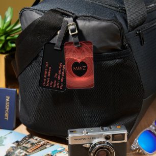 Étiquette À Bagage Monogramme Paraphe Coeur Rouge Oeuvre personnalisé