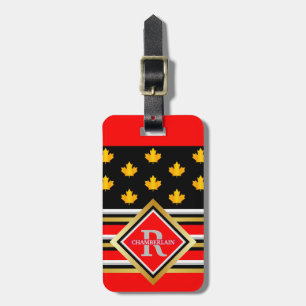 Étiquette À Bagage Monogramme patriotique Faux Gold Maple Rouge et No