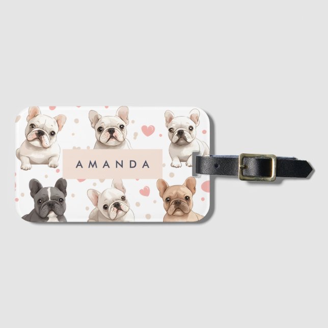 Étiquette À Bagage Monogramme Personalized Adorable French Bulldog (Devant Horizontal)