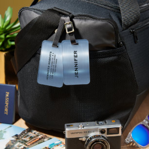 Étiquette À Bagage Monogramme personnalisé Arrière - plan bleu métall