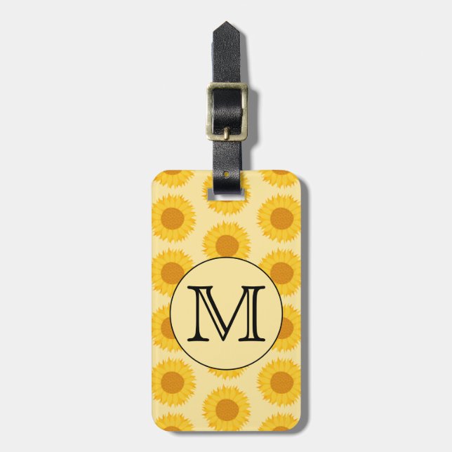 Étiquette À Bagage Monogramme personnalisé, avec tournesol jaune. (Devant Vertical)