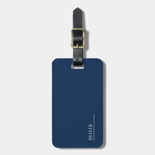 Étiquette À Bagage monogramme personnalisé, bleu marine moderne (Devant Vertical)