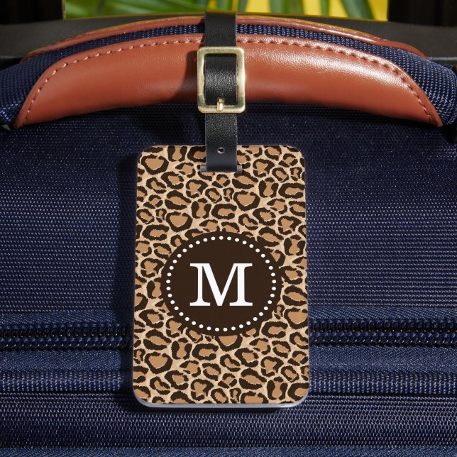 Étiquette À Bagage Monogramme personnalisé Brown et Empreinte de léop (Insitu Rectoal 2)