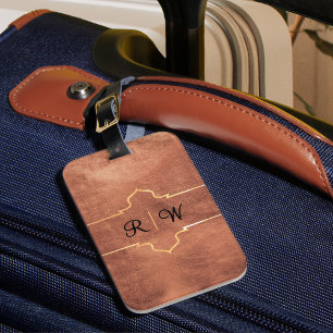 Étiquette À Bagage Monogramme personnalisé Cuivre rustique