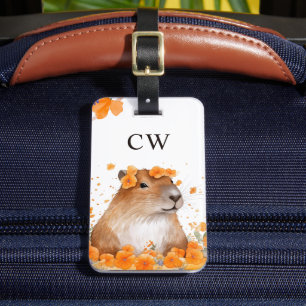 Étiquette À Bagage Monogramme personnalisé Cute Capybara Lover