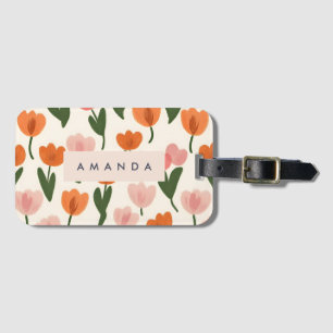 Étiquette À Bagage Monogramme Personnalisé Cute Spring Tulip Motif