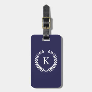 Étiquette À Bagage Monogramme personnalisé de blanc de bleu marine