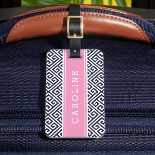 Étiquette À Bagage Monogramme personnalisé de clé grecque marine et r