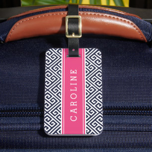 Étiquette À Bagage Monogramme personnalisé de clé grecque marine et r