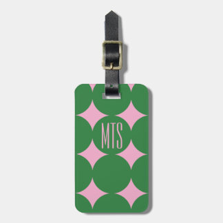 Étiquette À Bagage Monogramme personnalisé moderne point, Vert person
