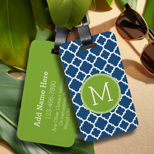 Étiquette À Bagage Monogramme personnalisé Motif de chaux et de quatr