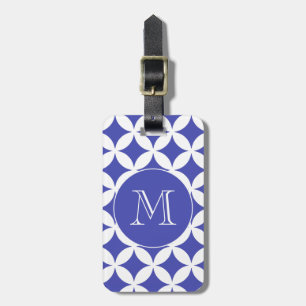 Étiquette À Bagage Monogramme personnalisé Motif géométrique bleu bla