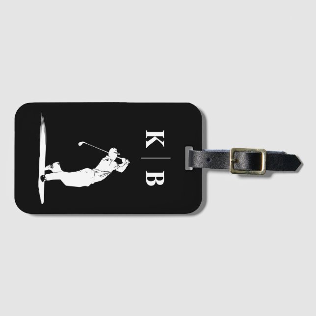 Étiquette À Bagage Monogramme personnalisé Noir Blanc Personnalisé Go (Devant Horizontal)