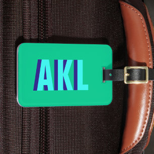 Étiquette À Bagage Monogramme personnalisé ombre bleu vert