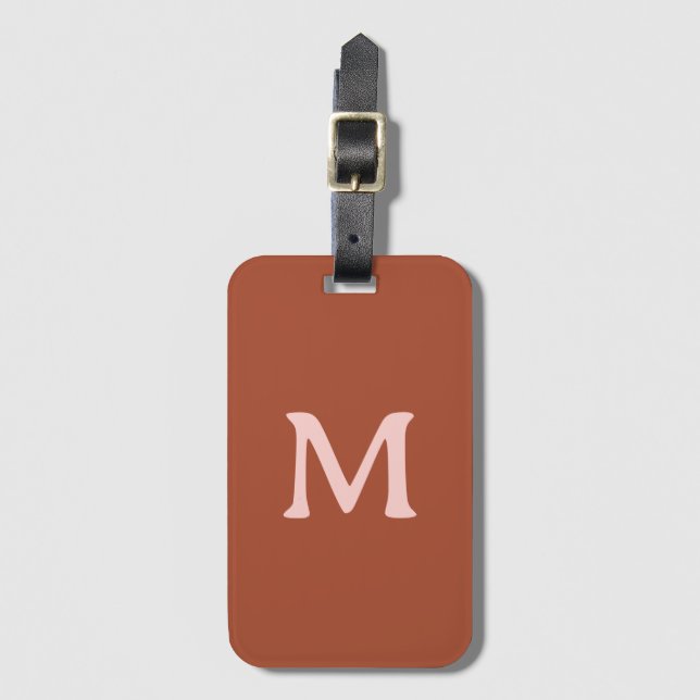 Étiquette À Bagage Monogramme personnalisé orange brûlé (Devant Vertical)