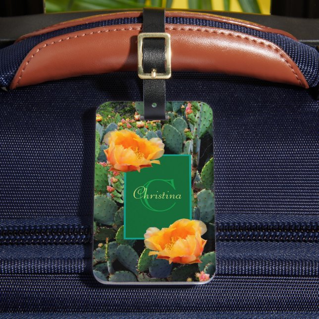 Étiquette À Bagage Monogramme personnalisé Orange Prickly Pear Cactus (Insitu Rectoal 2)