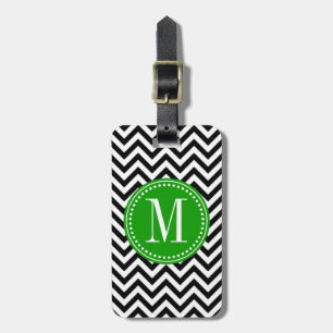 Étiquette À Bagage Monogramme personnalisé par zigzag noir de Chevron