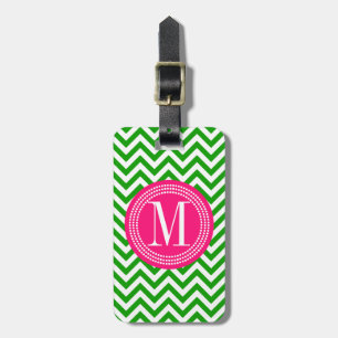 Étiquette À Bagage Monogramme personnalisé par zigzag vert-foncé de