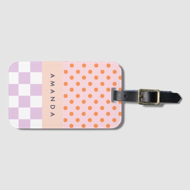 Étiquette À Bagage Monogramme personnalisé Pastel Polka Dot Lilac chè (Devant Horizontal)