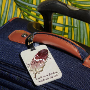 Étiquette À Bagage Monogramme personnalisé plume rouge personnalisé