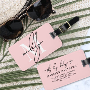 Étiquette À Bagage Monogramme personnalisé rose blush féminin
