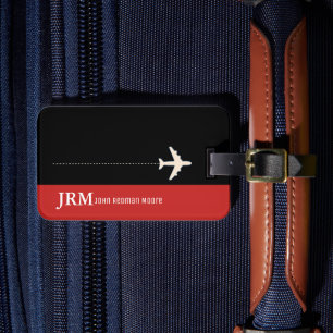 Étiquette À Bagage monogramme personnalisé rouge / avion voyage