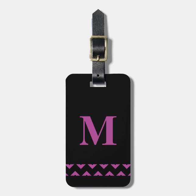 Étiquette À Bagage Monogramme personnalisé violet et noir (Devant Vertical)
