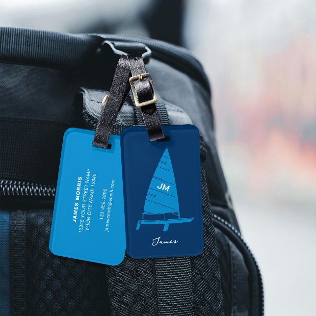 Étiquette À Bagage Monogramme personnalisé Voilier Racing Blue (Créateur téléchargé)