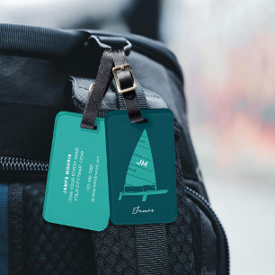 Étiquette À Bagage Monogramme Personnalisé Voilier Racing Turquoise