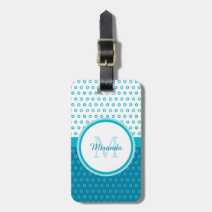 Étiquette À Bagage Monogramme Pois bleu turquoise mod avec nom