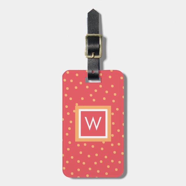 Étiquette À Bagage Monogramme Polka Dot Personnalisé (Devant Vertical)