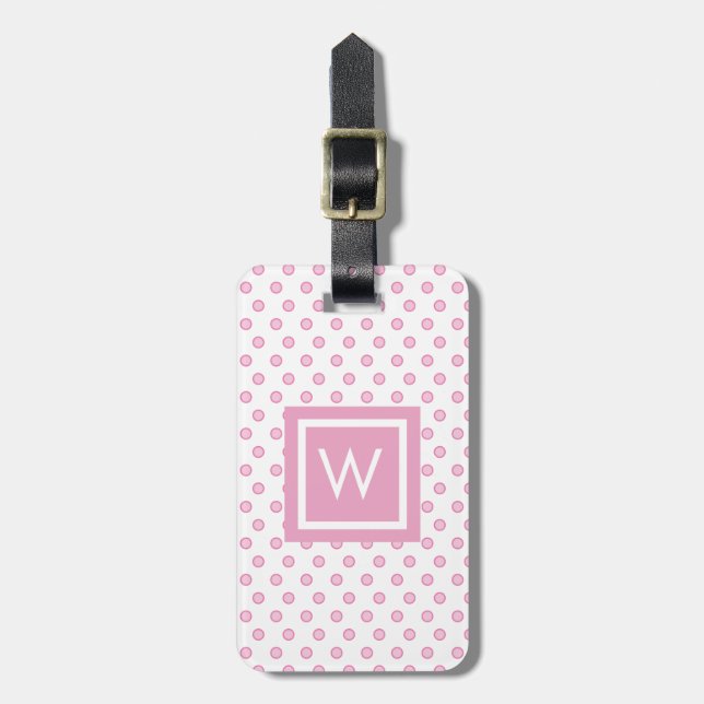 Étiquette À Bagage Monogramme Polka Dot Personnalisé (Devant Vertical)