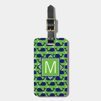 Étiquette À Bagage Monogramme | Preppy Blue & Green Whales