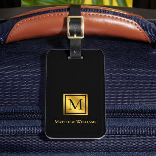 Étiquette À Bagage Monogramme Professionnel Noir Et Or Personnalisé