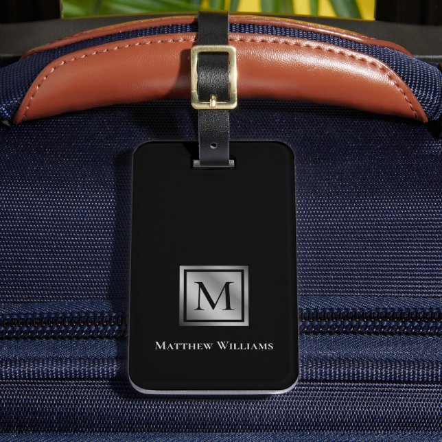 Étiquette À Bagage Monogramme Professionnel Personnalisé Noir Et Arge (Insitu Rectoal 2)