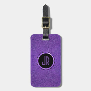 Étiquette À Bagage Monogramme Purple Suede Cuir Design Floral