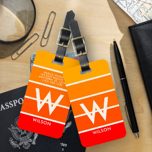 Étiquette À Bagage Monogramme rayé du soleil personnel