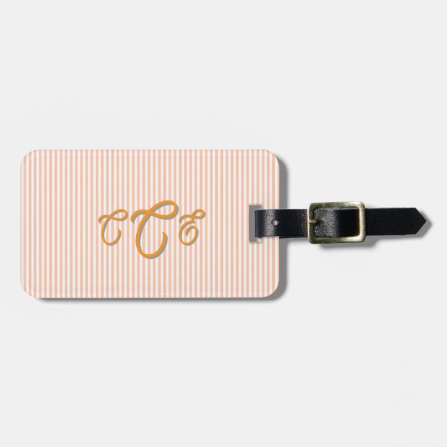 Étiquette À Bagage Monogramme rayé pêche et orange  (Devant horizontal)