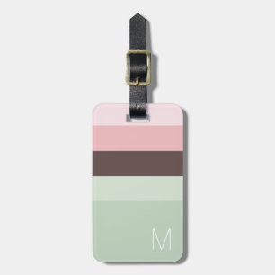 Étiquette À Bagage Monogramme rayé rose, vert et Brown