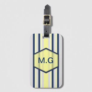 Étiquette À Bagage Monogramme rayures grises et jaunes élégantes